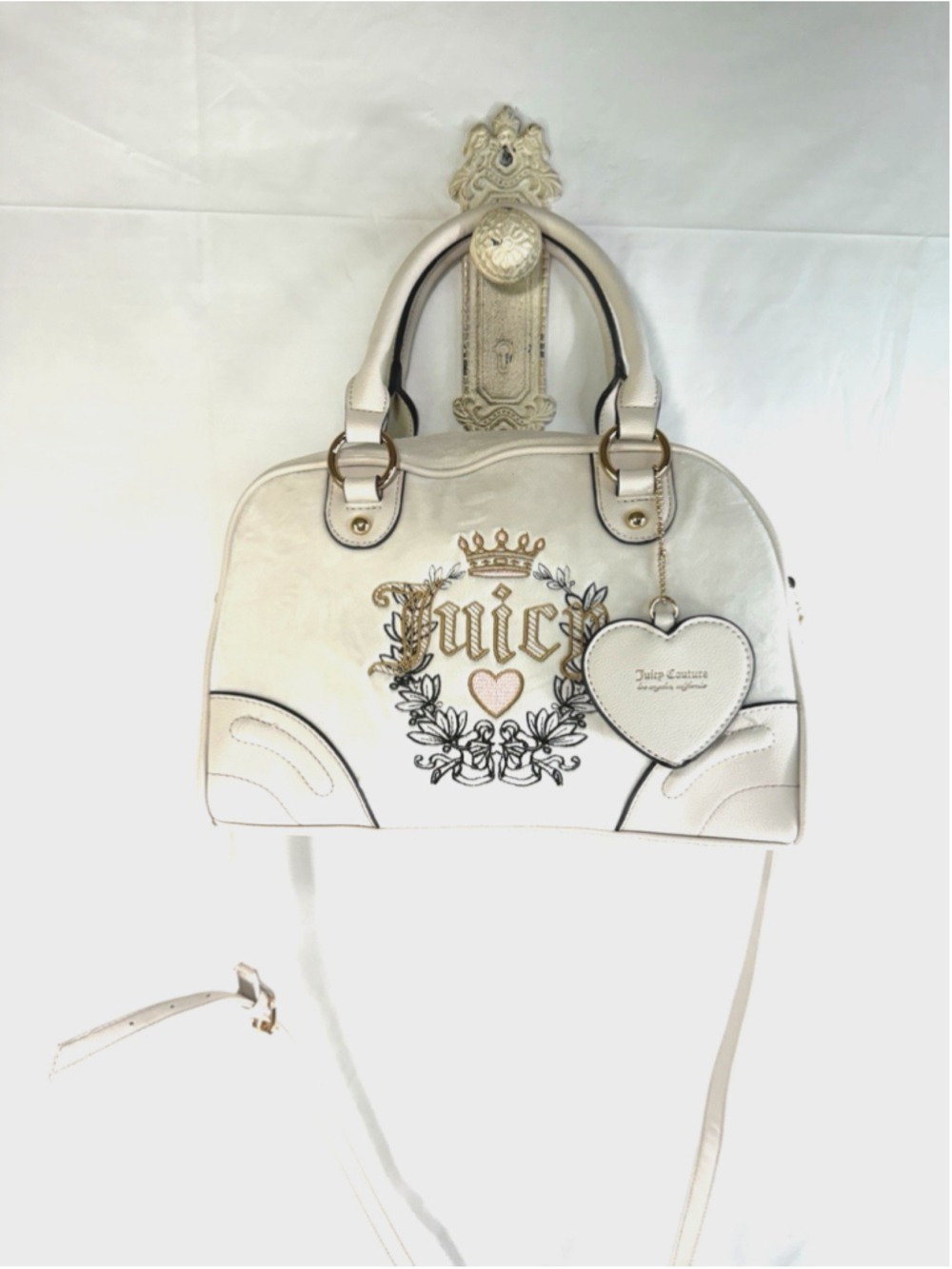 Juicy Couture Retro Chic Velour Satchel Bowler Bag white
